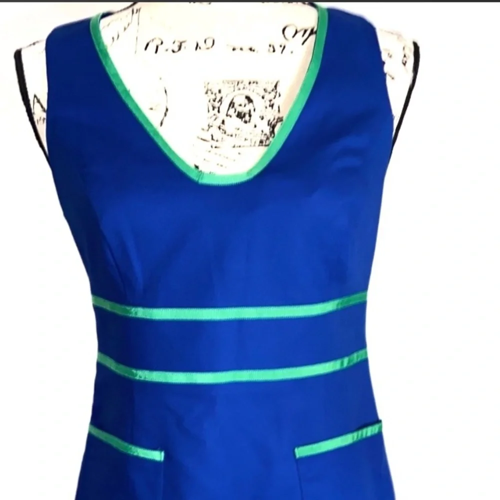 💙✨ Anne Klein Blue Sheath Dress w/ Green Trim – Size 2 💼💚 - Picture 12 of 12